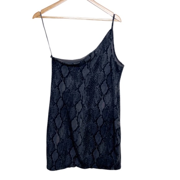 Express Women’s Snakeskin One Shoulder Bodycon Tight Formal Sexy Mini Dress - Picture 13 of 16